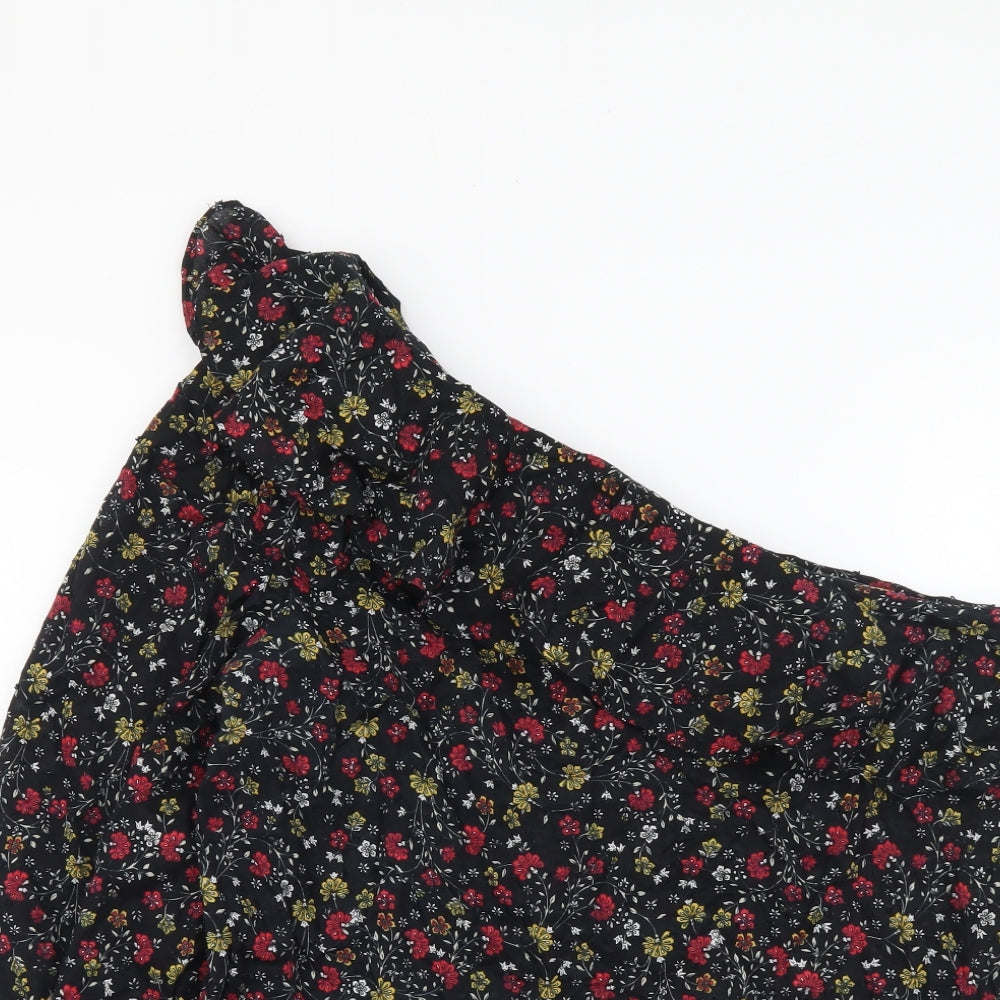 New Look Womens Black Floral Cotton Basic Blouse Size 12 One Shoulder