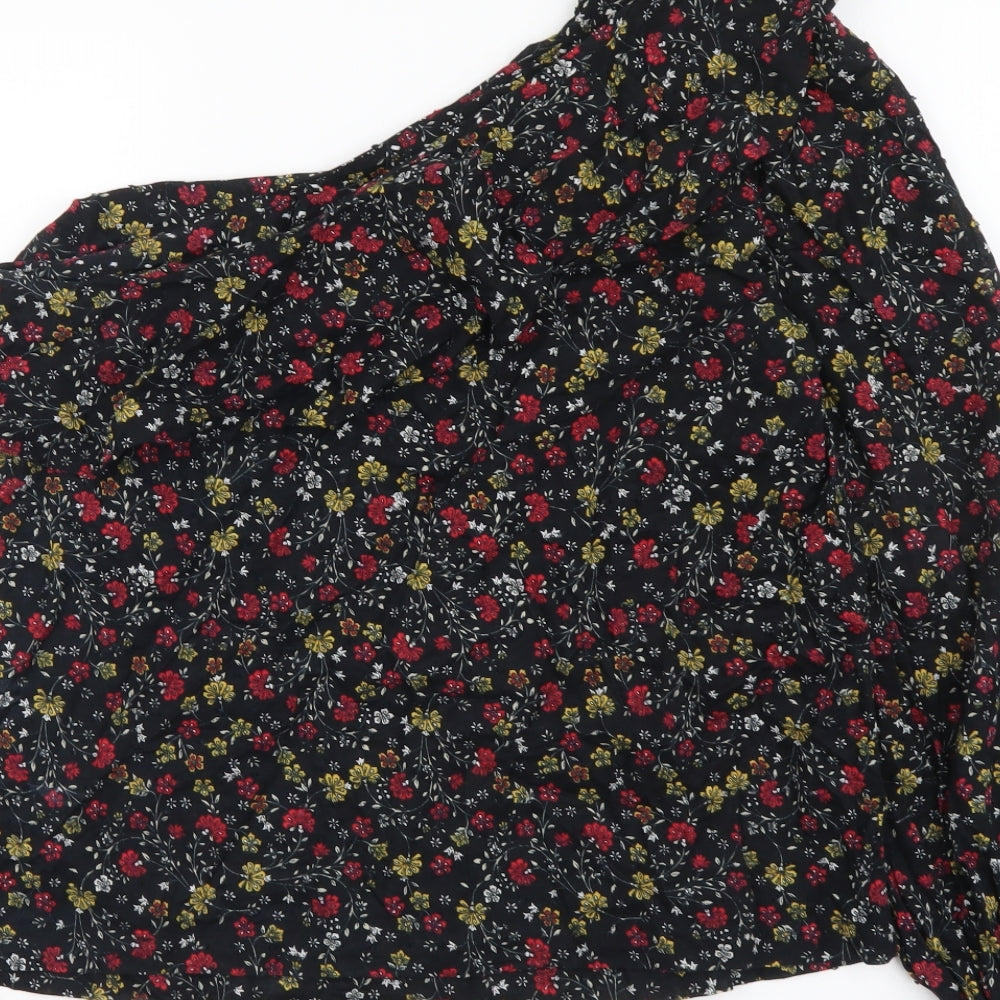 New Look Womens Black Floral Cotton Basic Blouse Size 12 One Shoulder