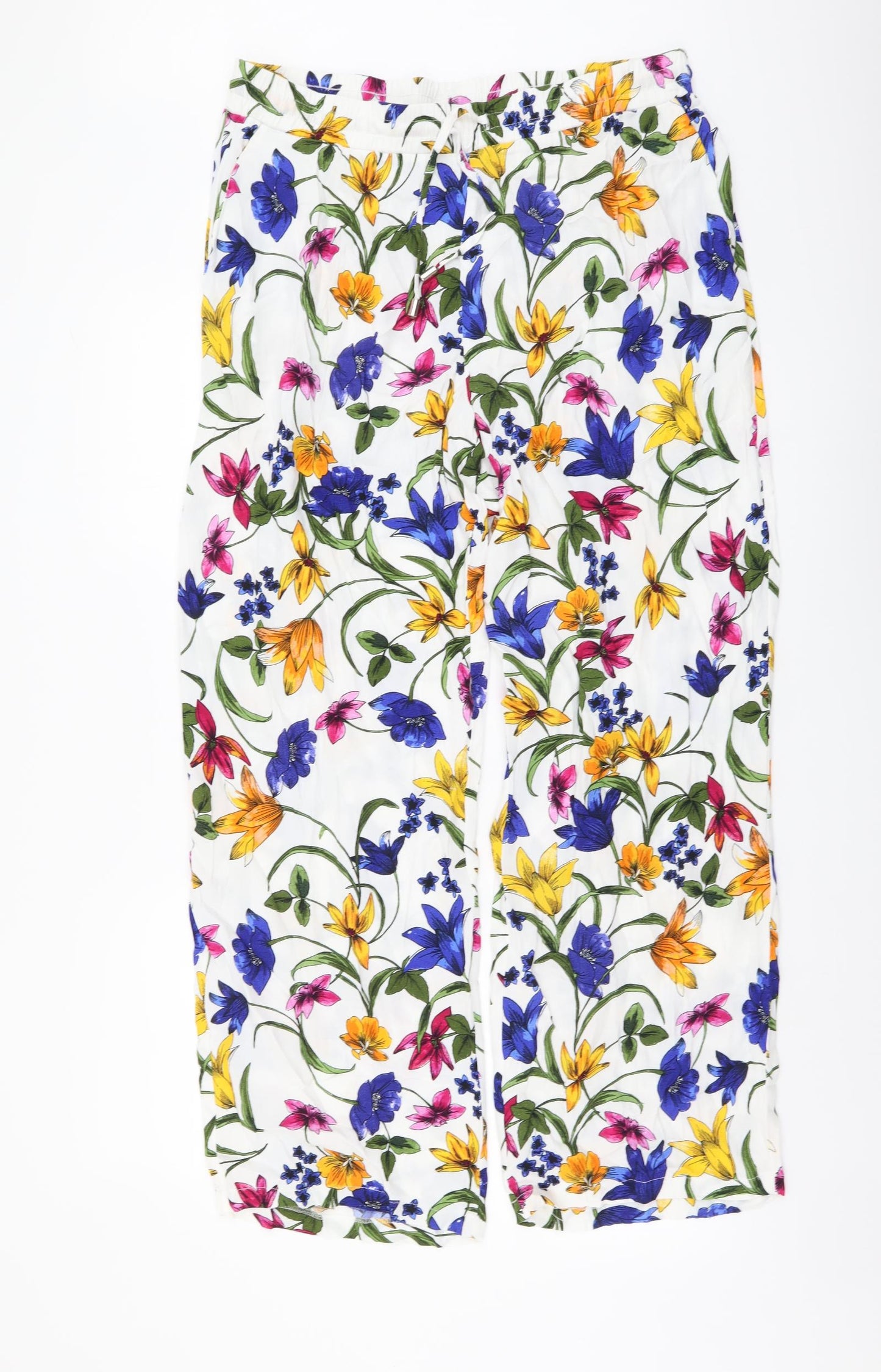 Soon Womens Multicoloured Floral Viscose Trousers Size 14 L29 in Regular Drawstring