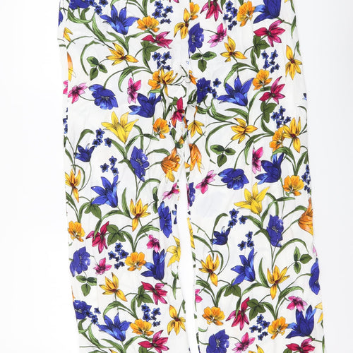 Soon Womens Multicoloured Floral Viscose Trousers Size 14 L29 in Regular Drawstring