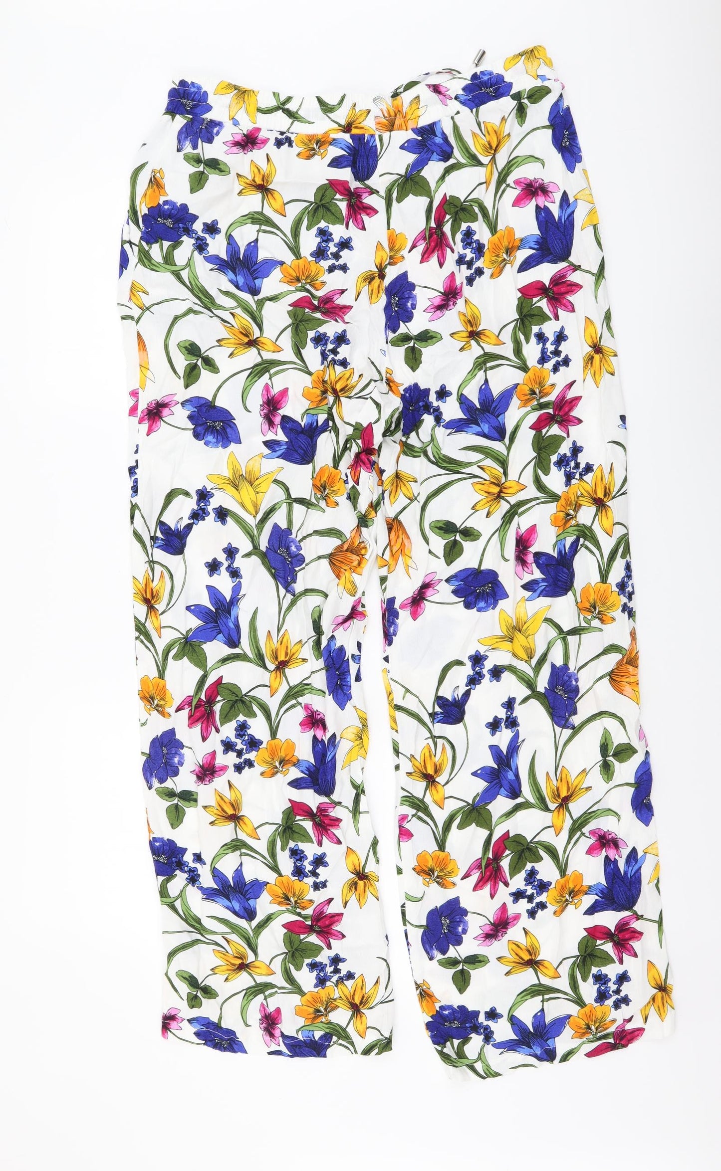 Soon Womens Multicoloured Floral Viscose Trousers Size 14 L29 in Regular Drawstring