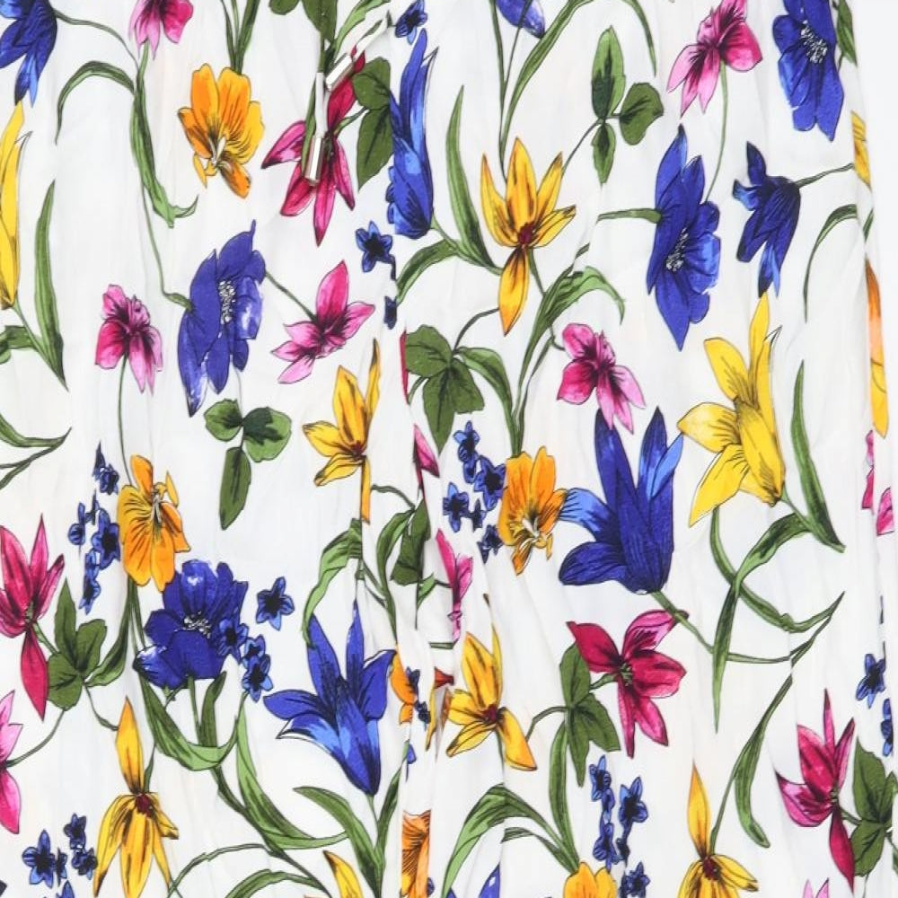 Soon Womens Multicoloured Floral Viscose Trousers Size 14 L29 in Regular Drawstring