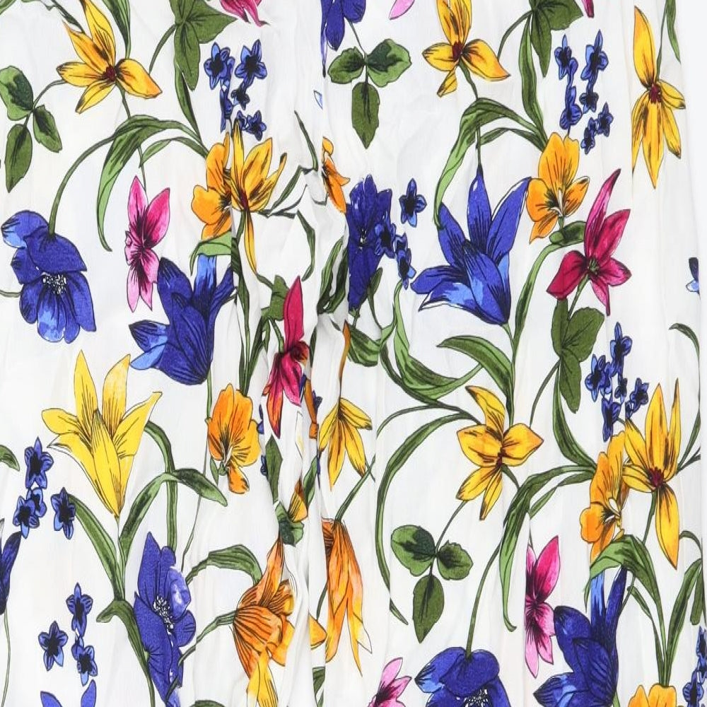 Soon Womens Multicoloured Floral Viscose Trousers Size 14 L29 in Regular Drawstring