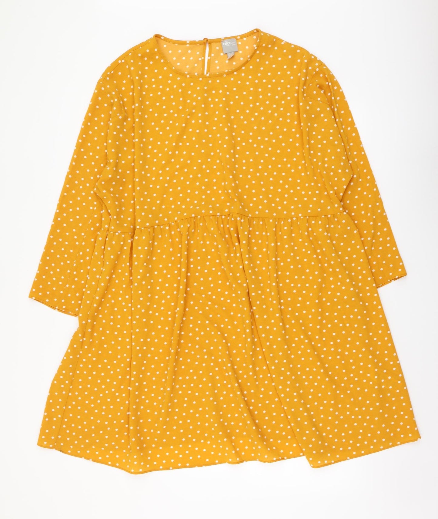 ASOS Womens Yellow Polka Dot Polyester Skater Dress Size 18 Round Neck Pullover
