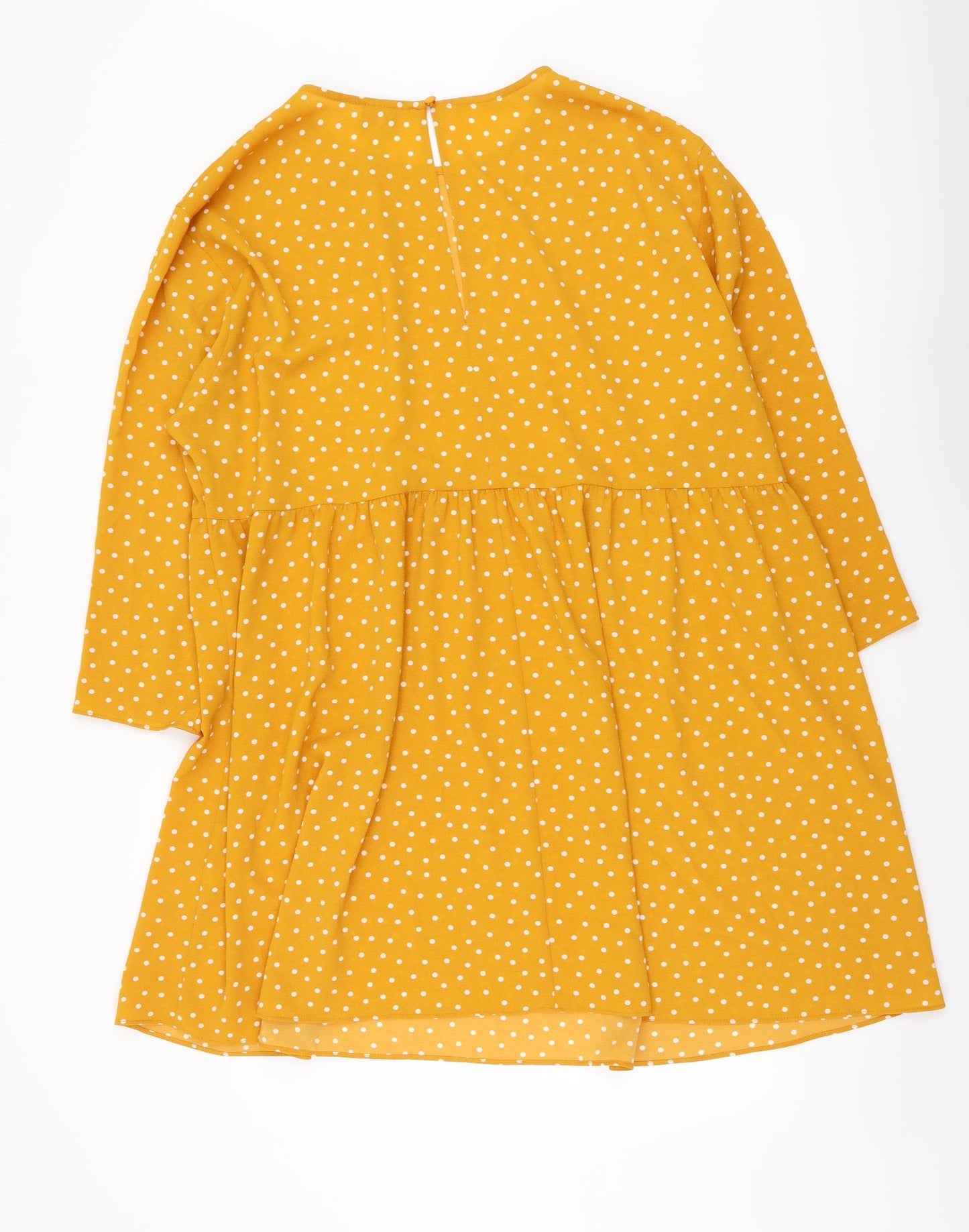 ASOS Womens Yellow Polka Dot Polyester Skater Dress Size 18 Round Neck Pullover