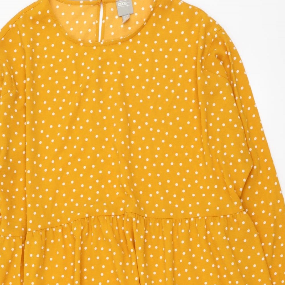 ASOS Womens Yellow Polka Dot Polyester Skater Dress Size 18 Round Neck Pullover