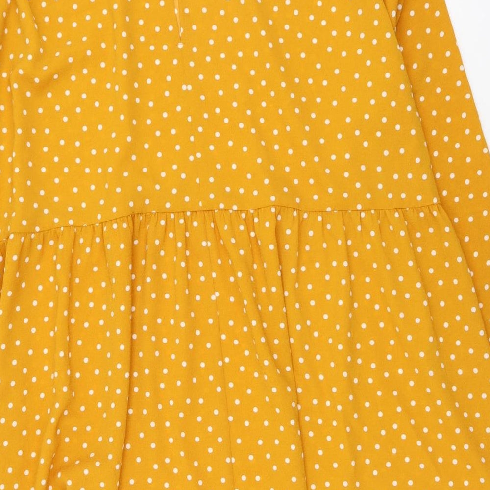 ASOS Womens Yellow Polka Dot Polyester Skater Dress Size 18 Round Neck Pullover