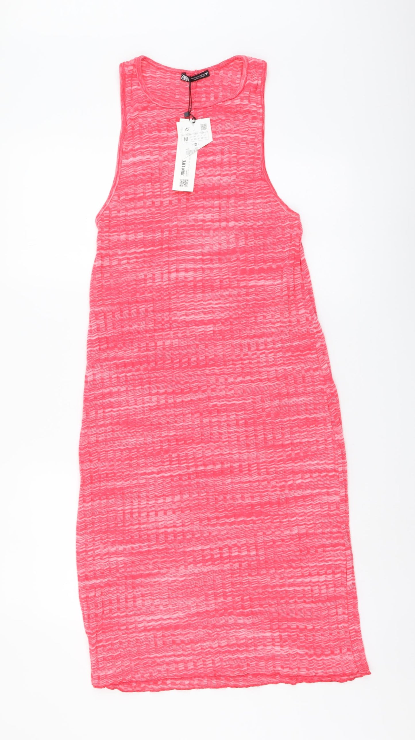 Zara Womens Pink Cotton Tank Dress Size M Round Neck Pullover