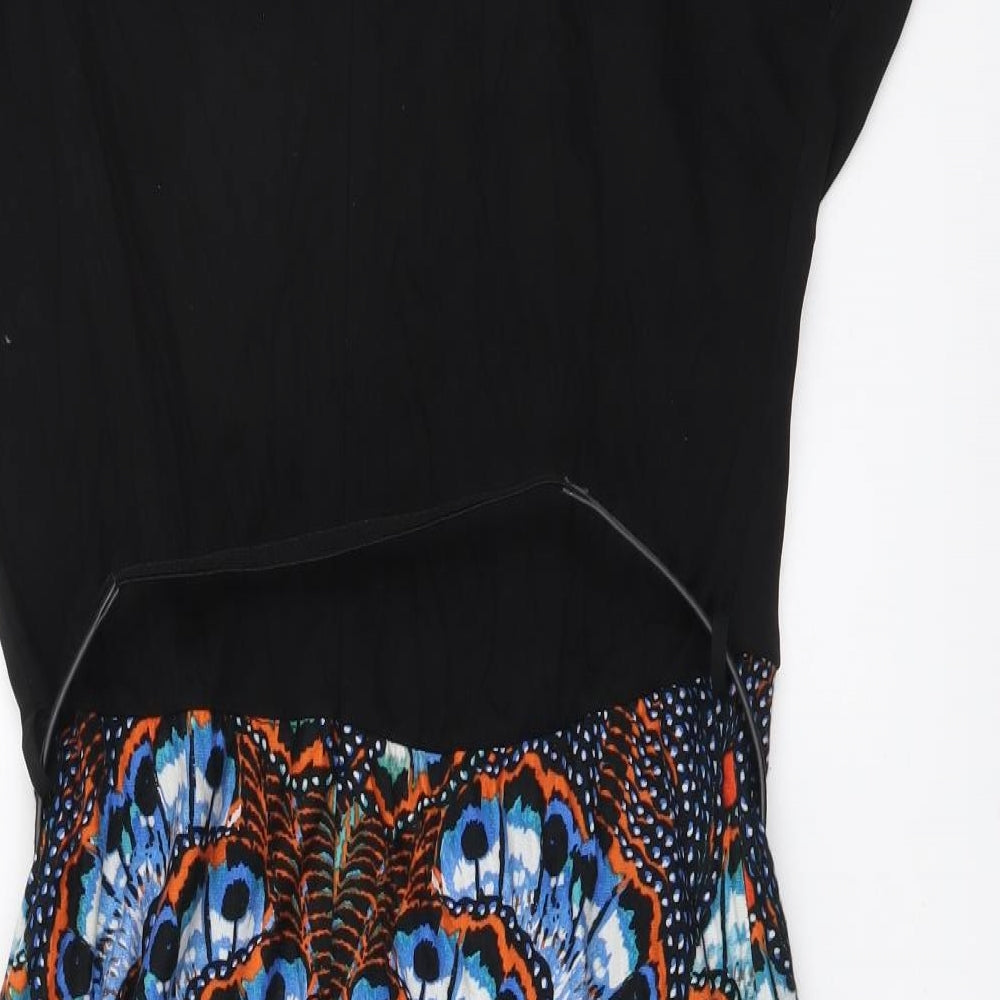 Mango Womens Multicoloured Geometric Polyester Fit & Flare Size L Scoop Neck Zip - Belt Inlcuded