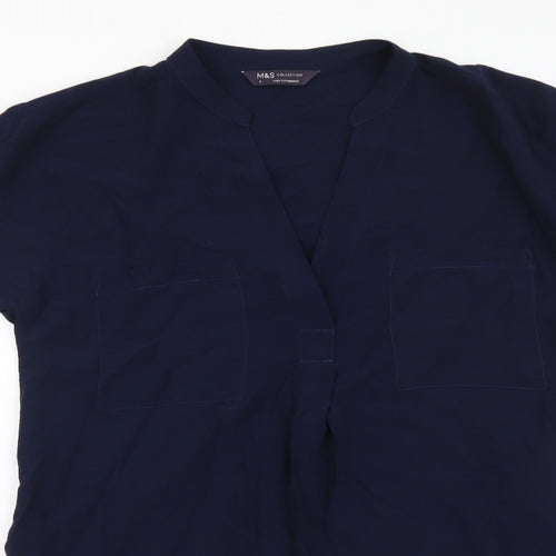 Marks and Spencer Womens Blue Polyester Basic Blouse Size 6 V-Neck