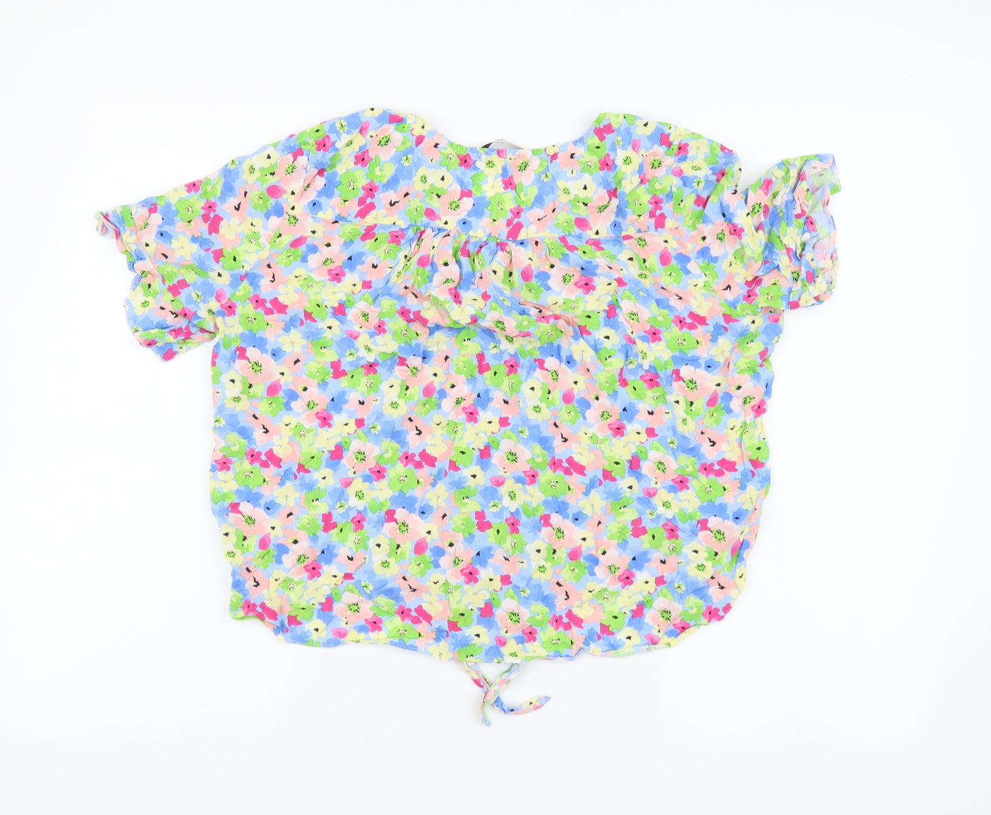 George Womens Multicoloured Floral Viscose Cropped Button-Up Size 16 V-Neck - Knot Front