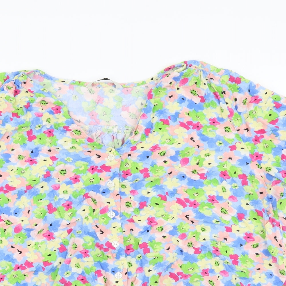 George Womens Multicoloured Floral Viscose Cropped Button-Up Size 16 V-Neck - Knot Front