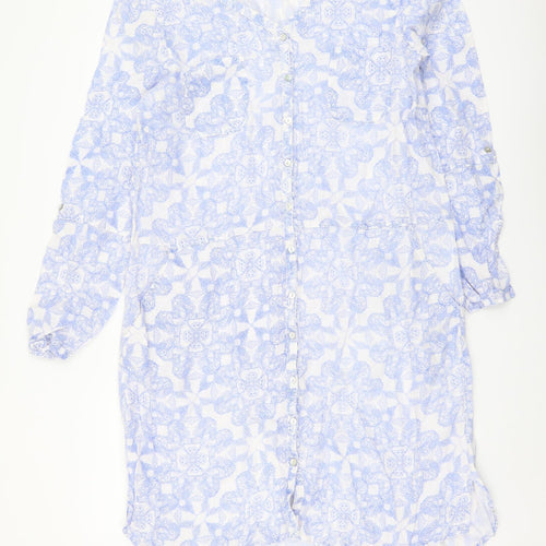 EAST Womens Blue Fair Isle Cotton Kaftan Size 14 Sweetheart Button