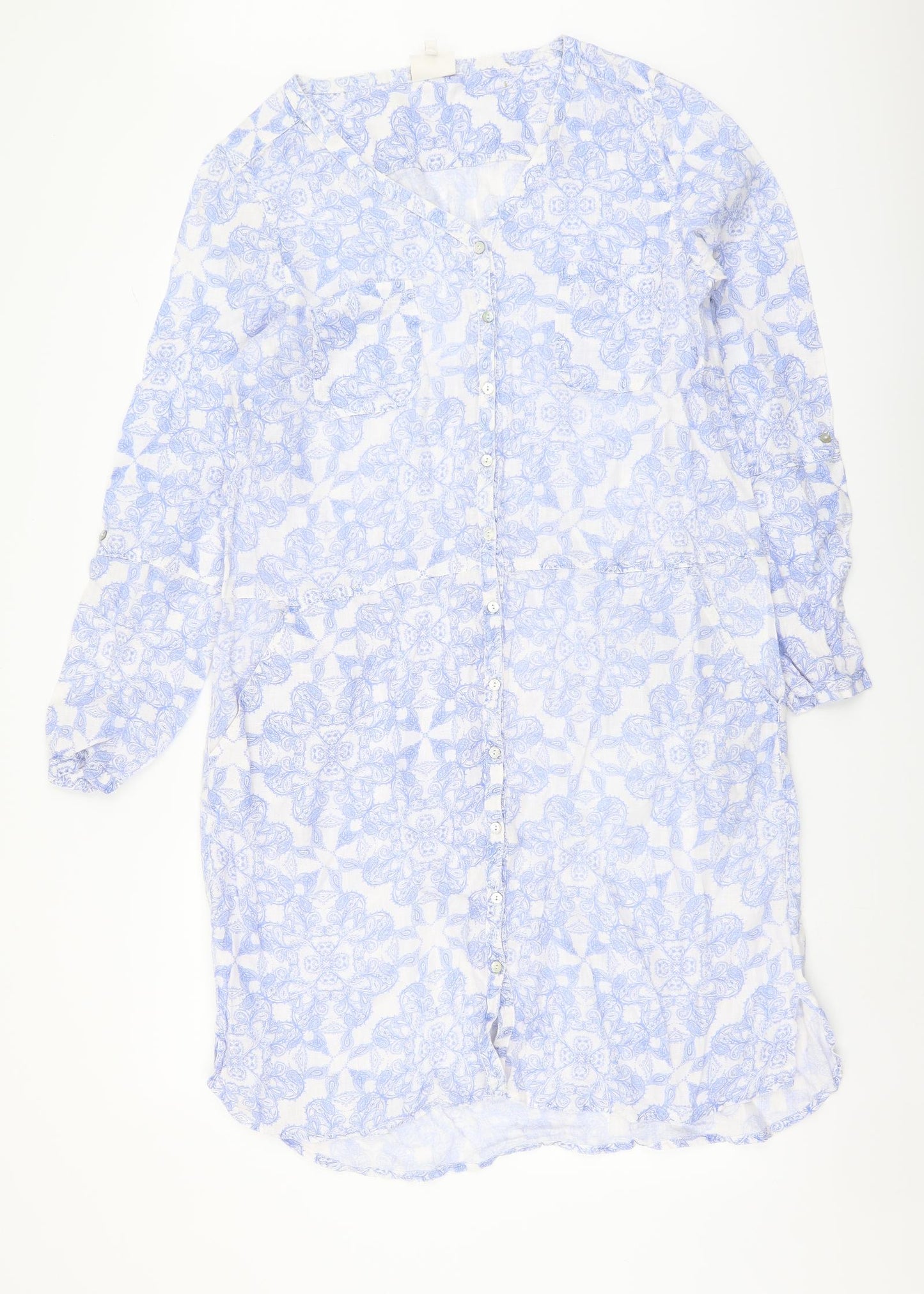 EAST Womens Blue Fair Isle Cotton Kaftan Size 14 Sweetheart Button