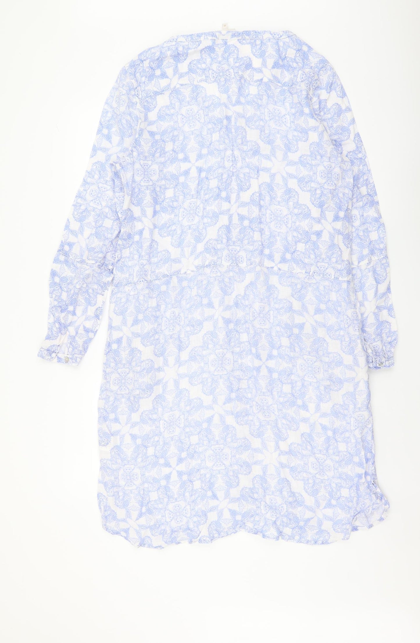 EAST Womens Blue Fair Isle Cotton Kaftan Size 14 Sweetheart Button