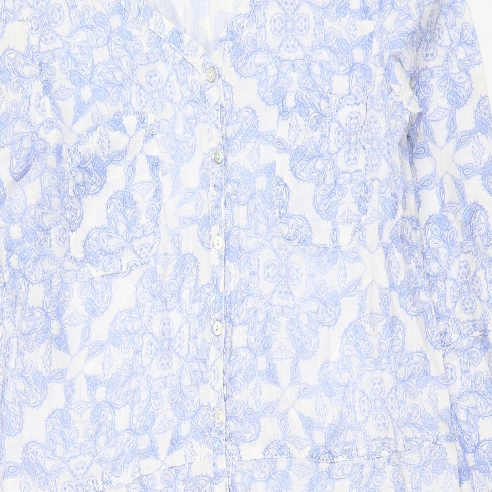 EAST Womens Blue Fair Isle Cotton Kaftan Size 14 Sweetheart Button