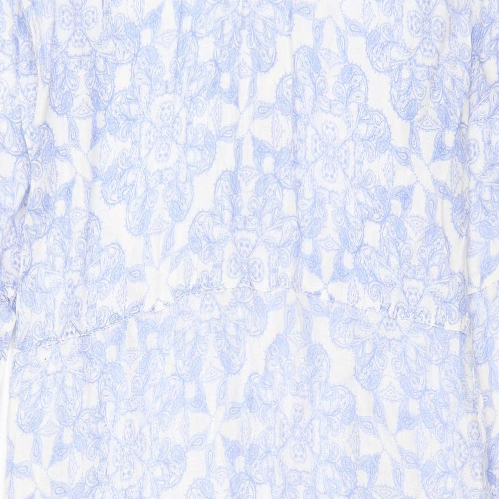 EAST Womens Blue Fair Isle Cotton Kaftan Size 14 Sweetheart Button