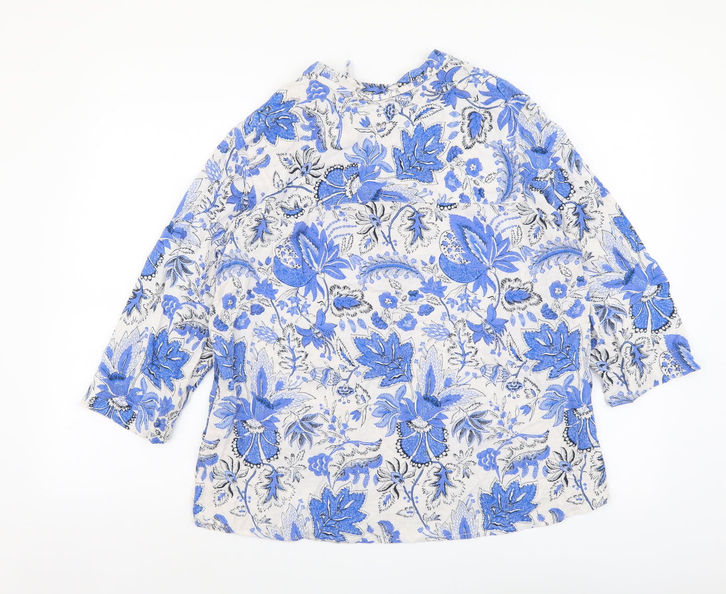 Marks and Spencer Womens Blue Floral Viscose Basic Blouse Size 16 Round Neck