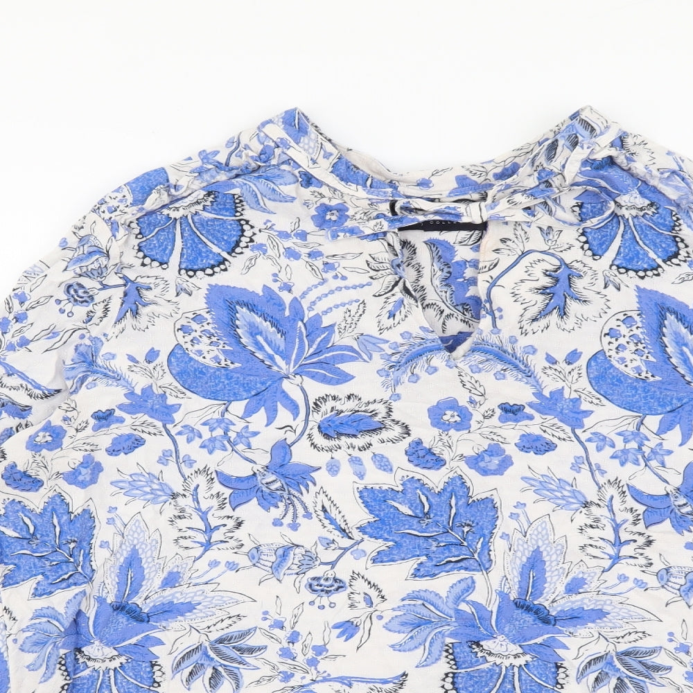 Marks and Spencer Womens Blue Floral Viscose Basic Blouse Size 16 Round Neck