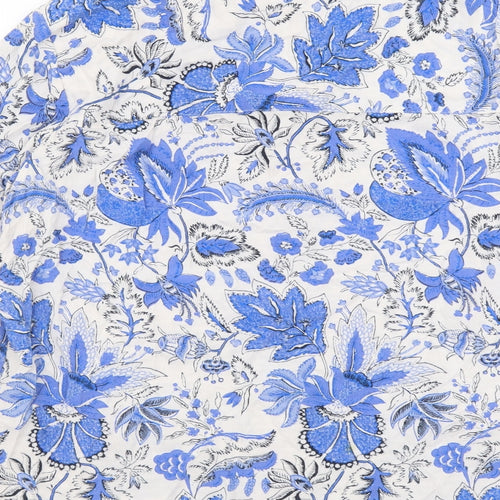 Marks and Spencer Womens Blue Floral Viscose Basic Blouse Size 16 Round Neck