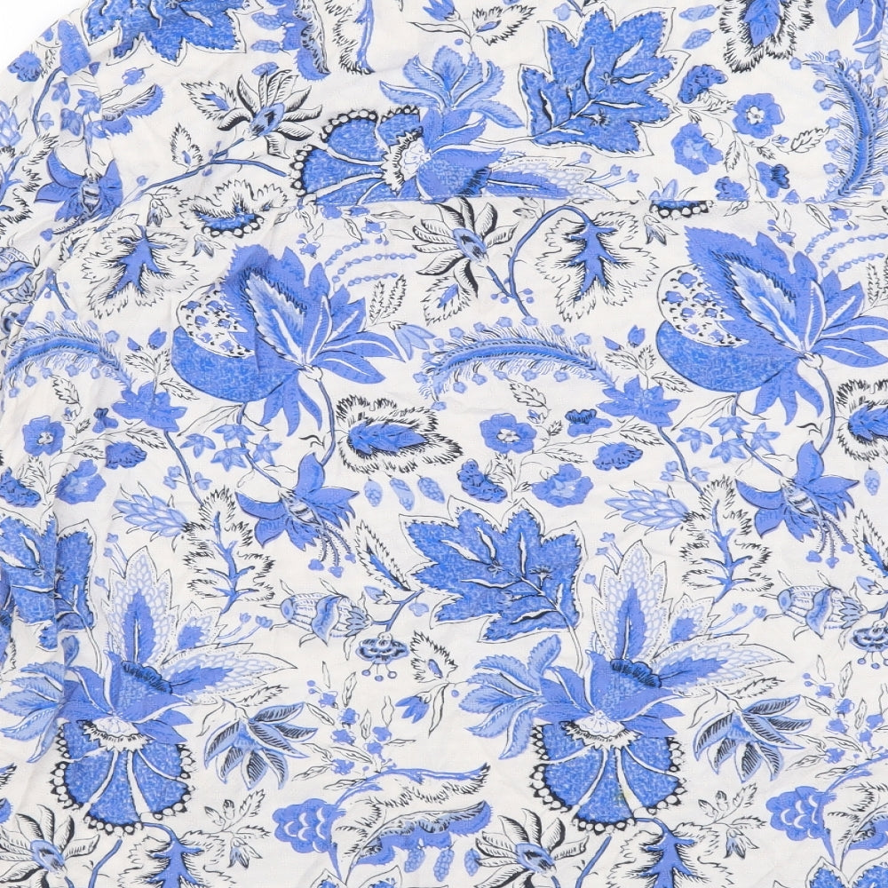 Marks and Spencer Womens Blue Floral Viscose Basic Blouse Size 16 Round Neck