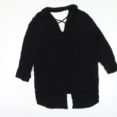 River Island Womens Black Polyester Basic Blouse Size 10 V-Neck