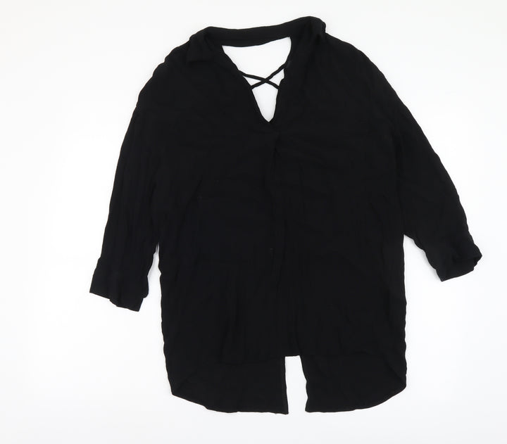 River Island Womens Black Polyester Basic Blouse Size 10 V-Neck