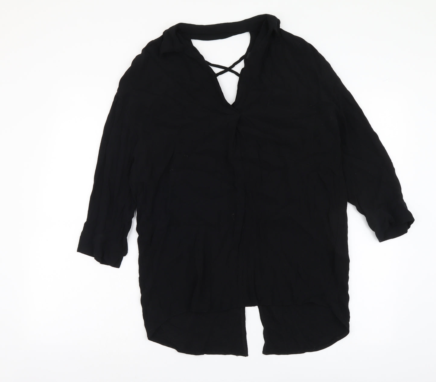 River Island Womens Black Polyester Basic Blouse Size 10 V-Neck