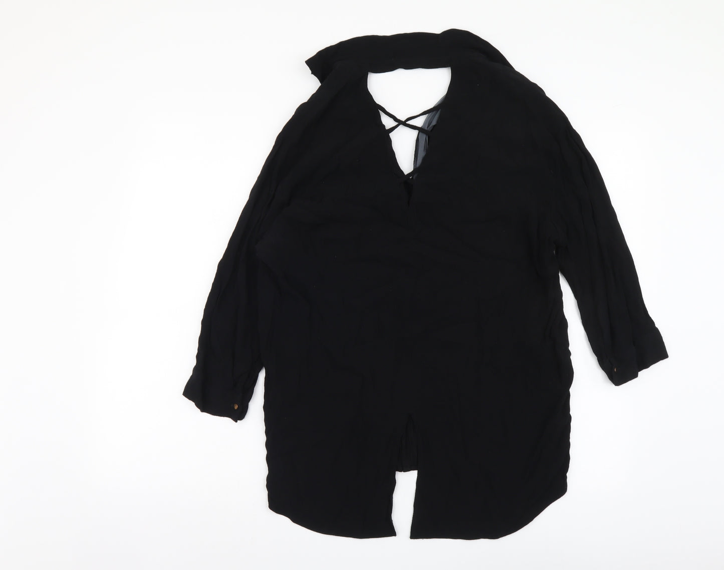 River Island Womens Black Polyester Basic Blouse Size 10 V-Neck