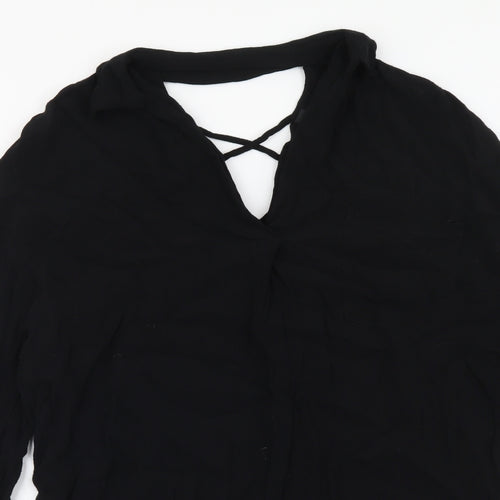 River Island Womens Black Polyester Basic Blouse Size 10 V-Neck