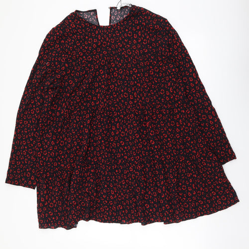 Zara Womens Red Geometric Viscose Fit & Flare Size M Round Neck Pullover