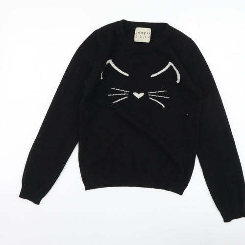 Jumper Womens Black Round Neck Cashmere Pullover Jumper Size XS - Cat