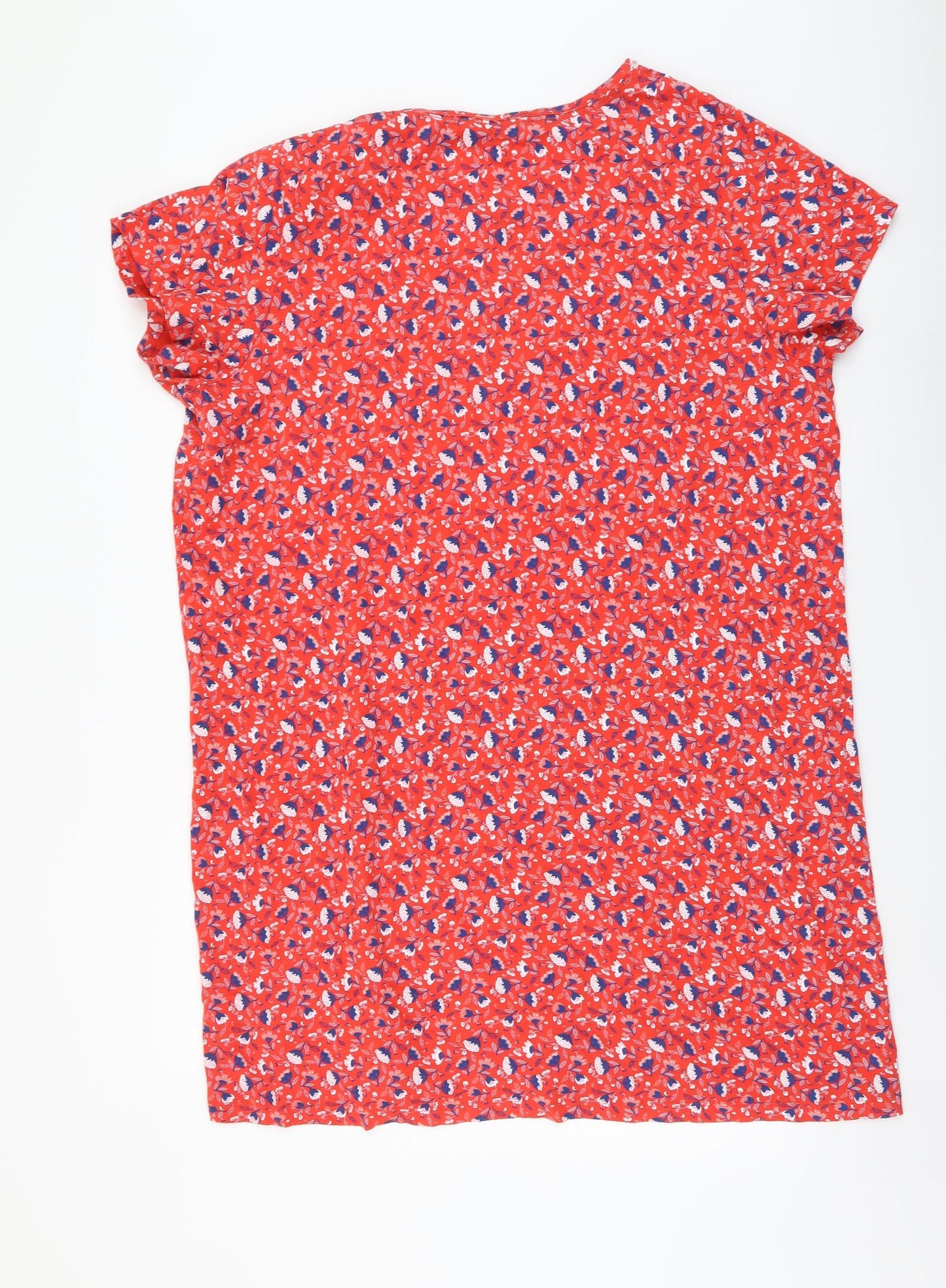 TU Womens Red Geometric Cotton T-Shirt Dress Size 18 Round Neck Pullover
