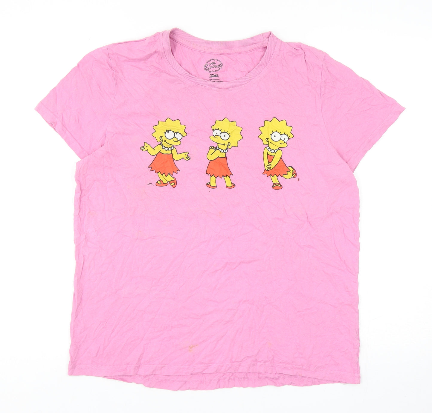 Primark Womens Pink Cotton Basic T-Shirt Size M Round Neck - Lisa The Simpsons