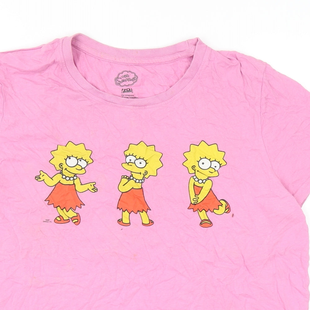 Primark Womens Pink Cotton Basic T-Shirt Size M Round Neck - Lisa The Simpsons
