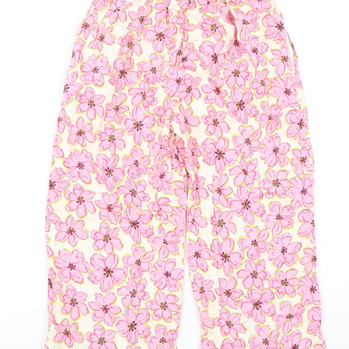 Zara Girls Pink Floral Viscose Harem Trousers Size 6 Years Regular Drawstring