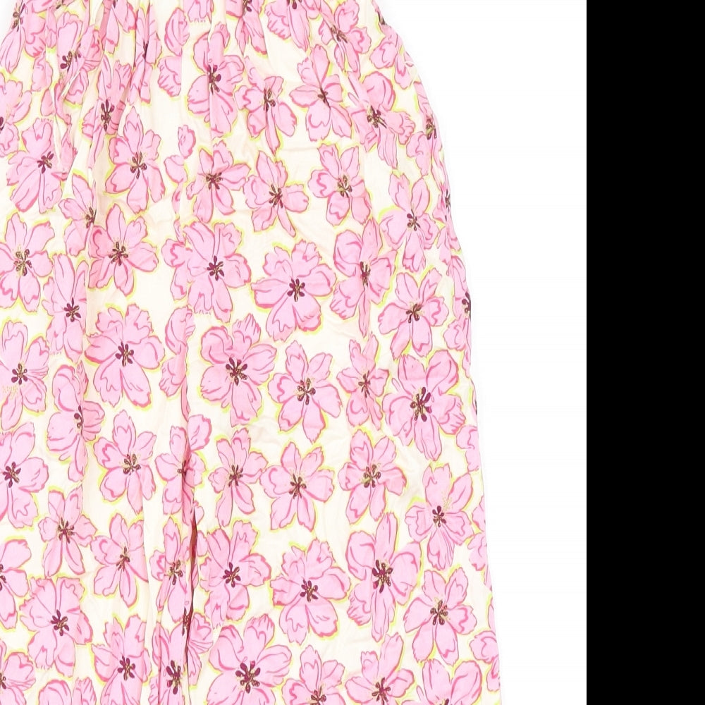 Zara Girls Pink Floral Viscose Harem Trousers Size 6 Years Regular Drawstring