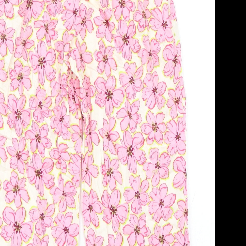 Zara Girls Pink Floral Viscose Harem Trousers Size 6 Years Regular Drawstring