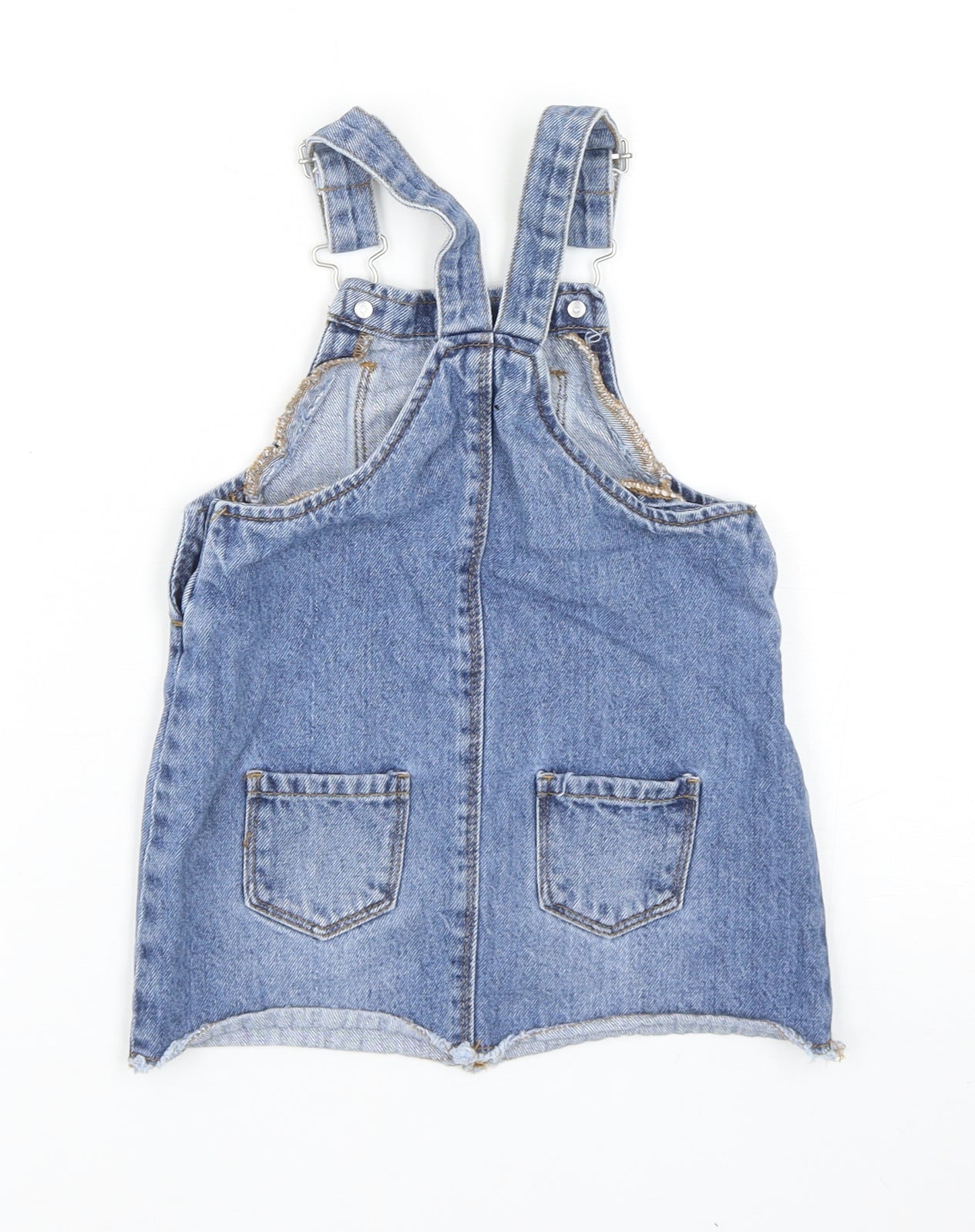 Primark Girls Blue Cotton Pinafore/Dungaree Dress Size 18-24 Months Square Neck Buckle
