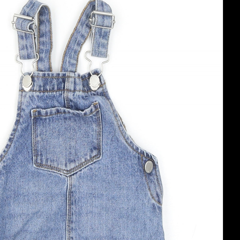 Primark Girls Blue Cotton Pinafore/Dungaree Dress Size 18-24 Months Square Neck Buckle