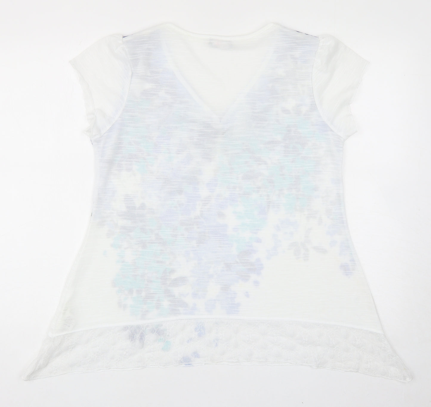 Per Una Womens Multicoloured Floral Polyester Basic T-Shirt Size 16 V-Neck