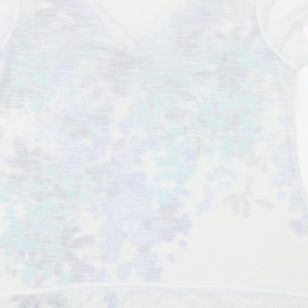 Per Una Womens Multicoloured Floral Polyester Basic T-Shirt Size 16 V-Neck