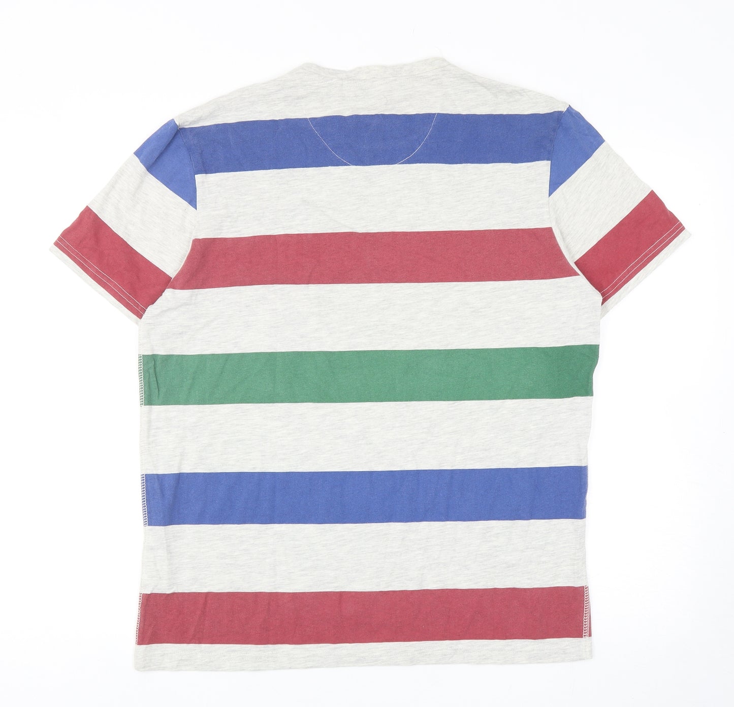 BHS Mens Multicoloured Striped Cotton T-Shirt Size M Round Neck
