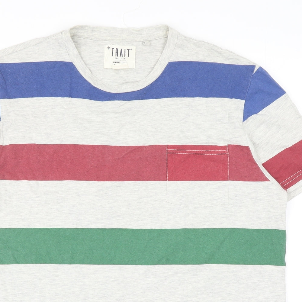 BHS Mens Multicoloured Striped Cotton T-Shirt Size M Round Neck