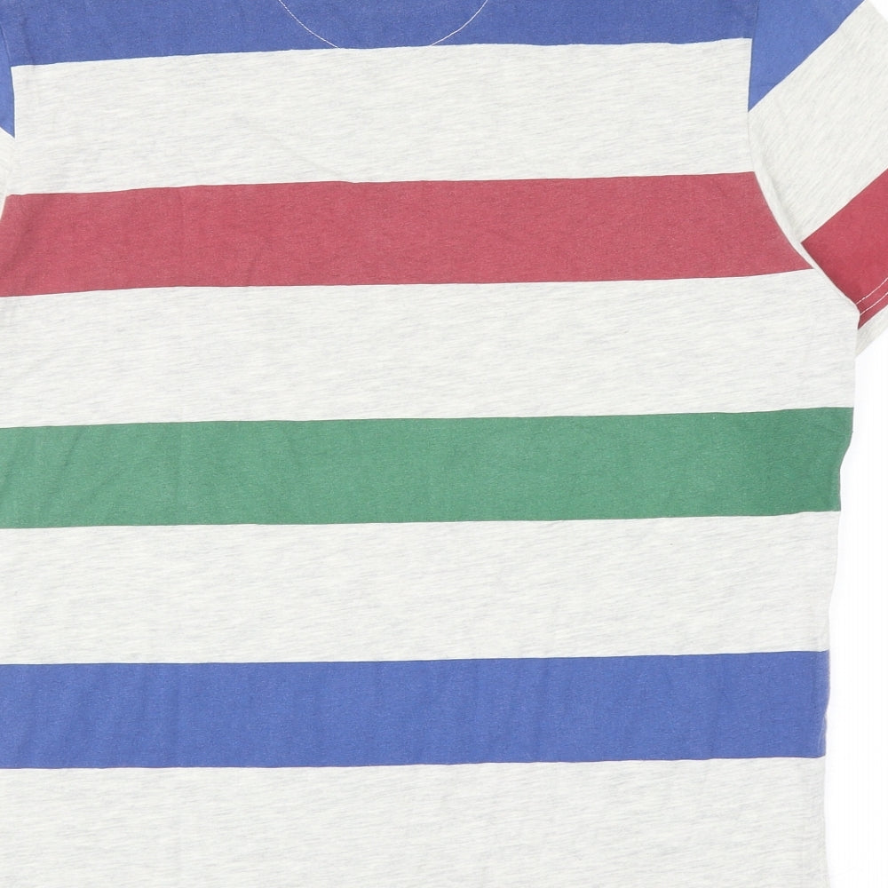 BHS Mens Multicoloured Striped Cotton T-Shirt Size M Round Neck