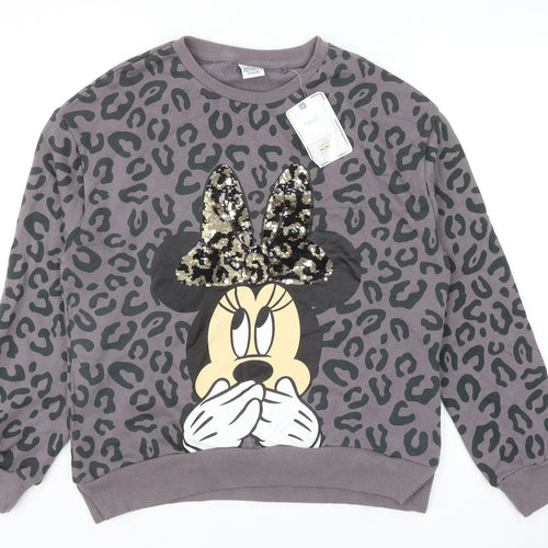 NEXT Girls Grey Animal Print Cotton Pullover Sweatshirt Size 15 Years Pullover - Minnie Mouse