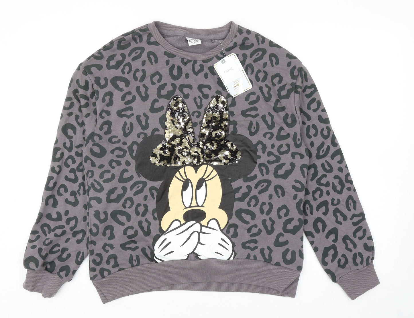 NEXT Girls Grey Animal Print Cotton Pullover Sweatshirt Size 15 Years Pullover - Minnie Mouse
