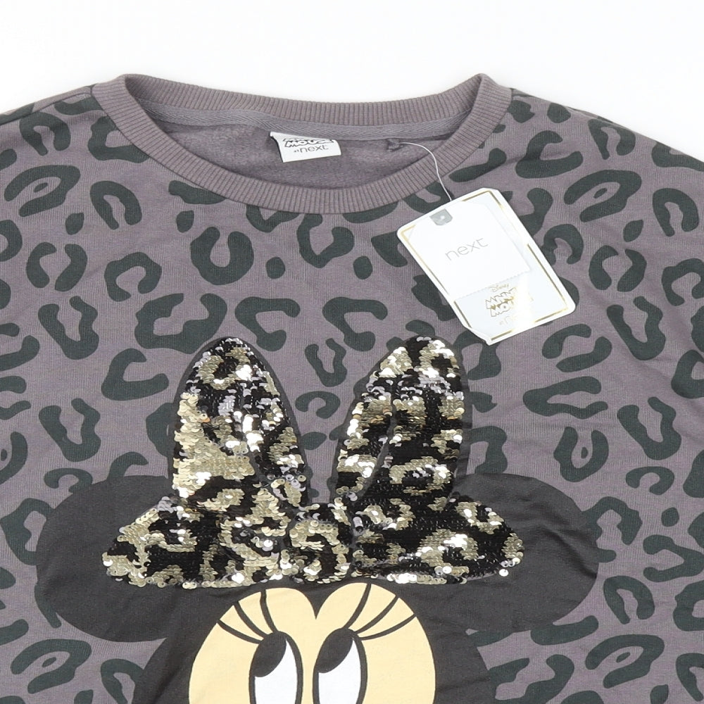 NEXT Girls Grey Animal Print Cotton Pullover Sweatshirt Size 15 Years Pullover - Minnie Mouse