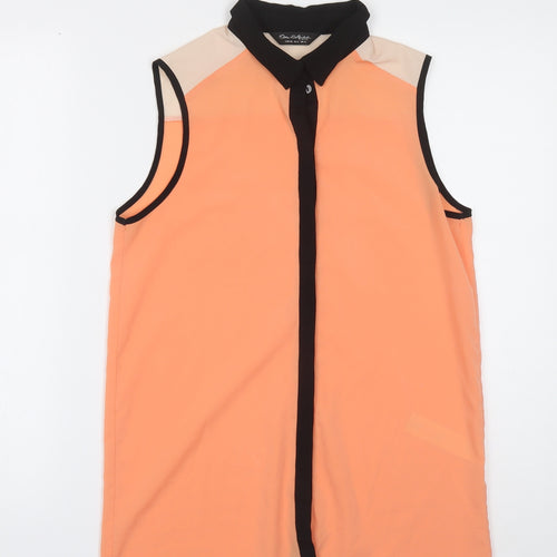 Miss Selfridge Womens Orange Polyester Basic Button-Up Size 8 Collared