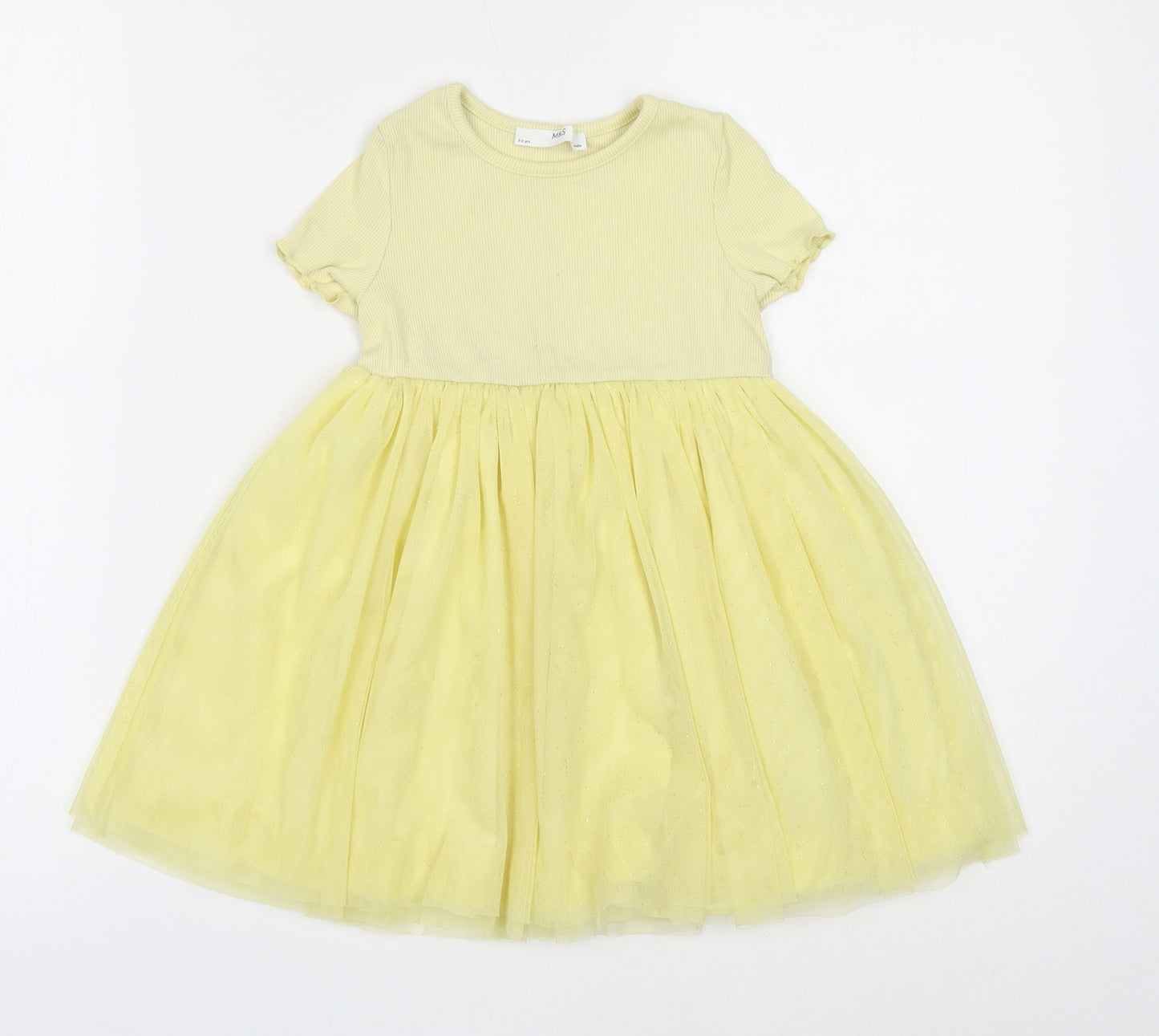 Marks and Spencer Girls Yellow Polyester A-Line Size 2-3 Years Round Neck Pullover